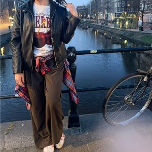 ZARA olive green Wide-Leg Women's Trousers. Size S (4-6)